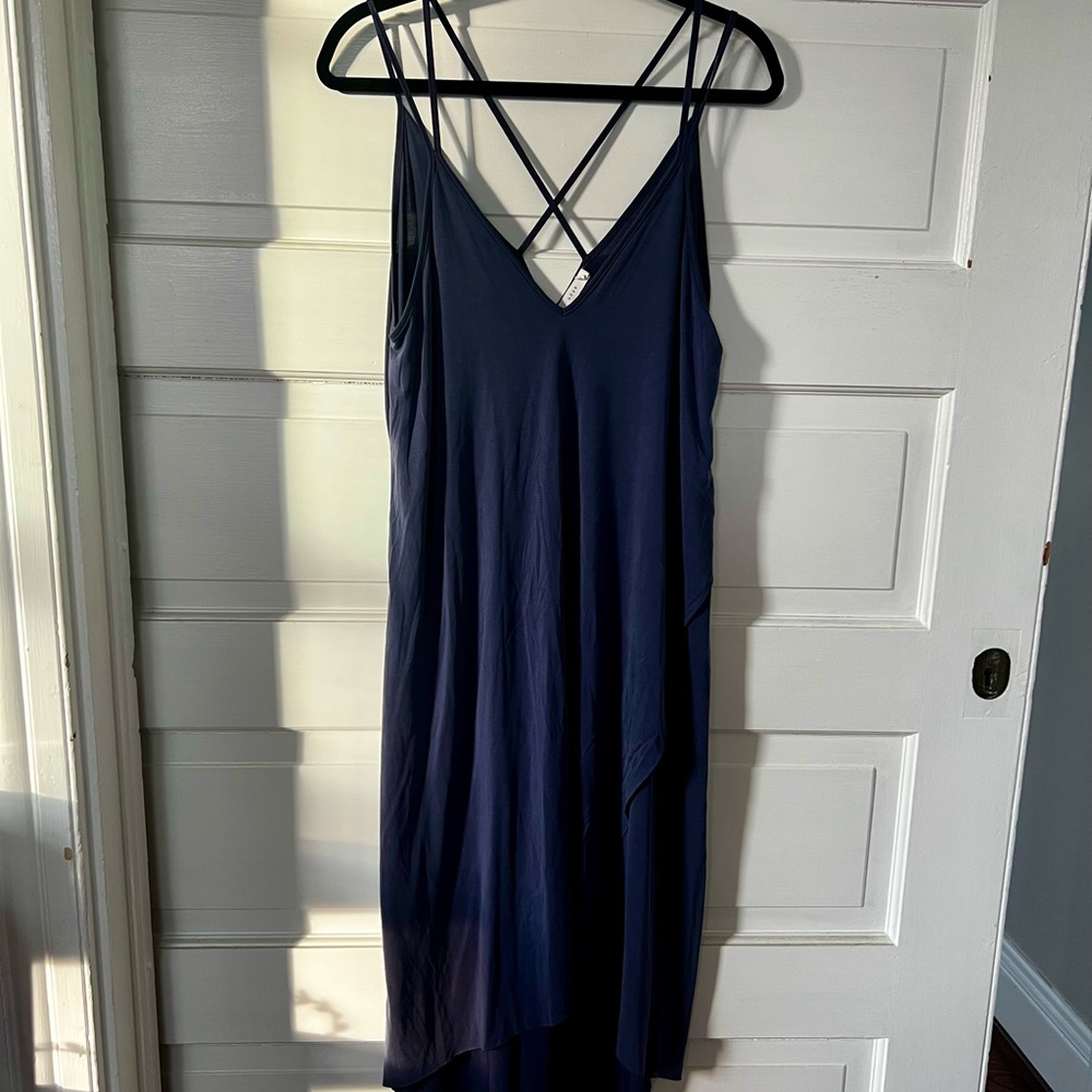 Lulus Slate Blue High-Low Dress – Strappy Back – Size L – Lightly Worn